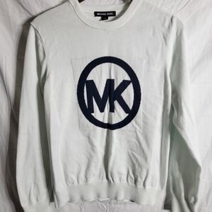 Michael Kors Ivory Crewneck Sweater with Dark Blue Emblem